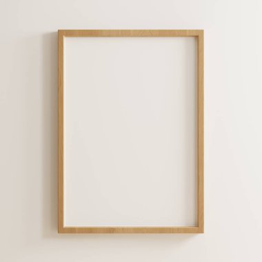Dikey ahşap çerçeveli boş poster modeli - 3D görüntüleme