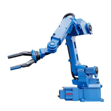 Şeffaf arkaplanda duran mavi robotik kol- 3D görüntüleme