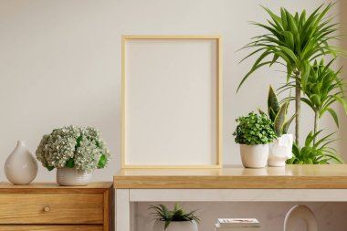 Beyaz bir masanın üzerindeki boş bir fotoğraf çerçevesinin yakın çekimi, kopyalama alanı ve çeşitli yaratıcı sunumlar için ideal.