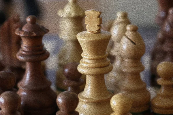 Šachové Figurky Detailní Abstraktní Olejomalba Efekt — Stock fotografie