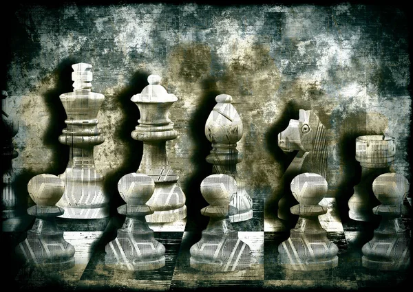 Šachové Figurky Šachovnici Grungy Abstraktní — Stock fotografie