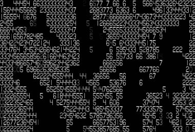 Abstract data streaming numbers on screen display in black and white