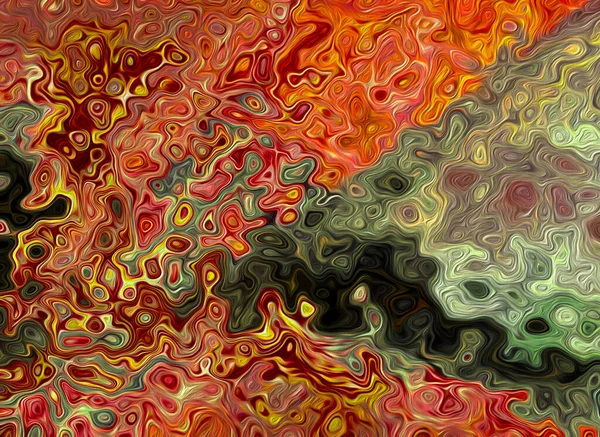 Contemporary Abstract Art Effect Fluid Distorted Shapes Red Gold Green — Stock Photo, Image