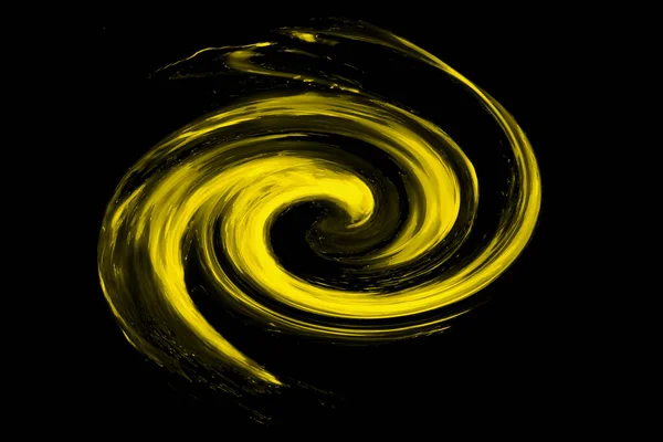 Wirujący Abstrakt Żółtym Odizolowanym Czarnym Tle — Zdjęcie stockowe