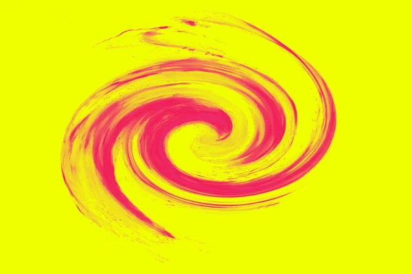 黄色に隔離された赤の渦巻き抽象 — ストック写真