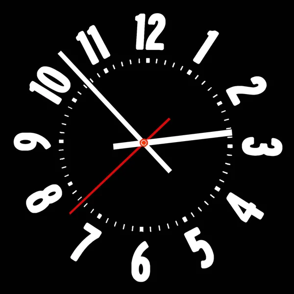 一个简单的墙上时钟设计 黑色背景上有白色数字 — 图库照片