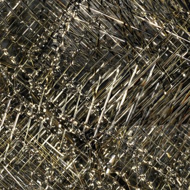 Altın rengi 3D resimde metalik bir kablo soyut yapısı