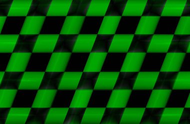 Üç boyutlu resimde yeşil ve siyah karelerin denetleyici deseni