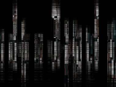 Gece şehir manzarası gökdelenleri soyut yansımalarla