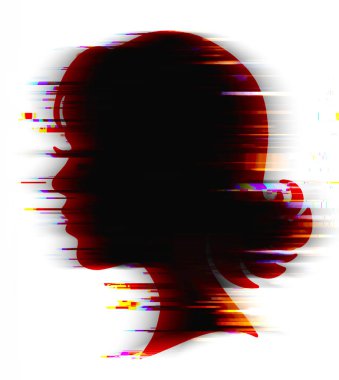 Kromatik arıza etkisi olan siluetli genç bir kadın.