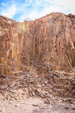 Bazalt, Organ Boruları olarak bilinen volkanik kayalar Damaraland 'da Twyfelfontein, Namibya.