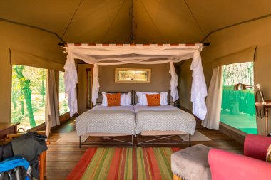 İç çadır kamp, Ongava özel oyun rezervi, Namibya.