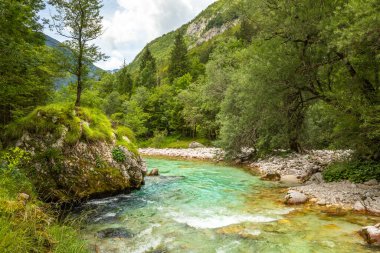 Triglav Ulusal Parkı 'ndaki Bovec yakınlarındaki Soca nehir vadisi, Julian Alps, Slovenya, Avrupa.