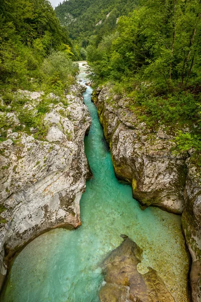 Vivid Turquoise Soca River Valley Bovec Triglav National Park Julian — Stock Photo, Image