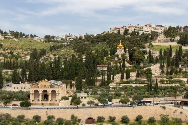 stock image Church of All Nations and Church of Mary Magdalene located on Mount of Olives in Jerusalem, Israel.