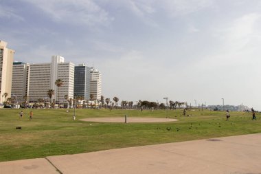 Modern Tel Aviv gökyüzü, İsrail plaj manzarası Yafo 'dan