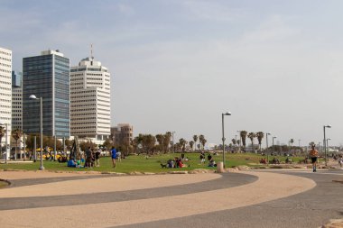 Modern Tel Aviv gökyüzü, İsrail plaj manzarası Yafo 'dan