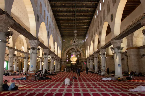 stock image The interior inside of Al-Aqsa Mosque in the Old City of Jerusalem.