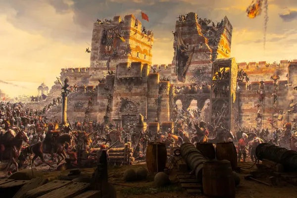 İstanbul, Türkiye. Panorama Müzesi 1453. 1453 'te Konstantinopolis' in düşüşü. Mehmet tarafından yakalanan.