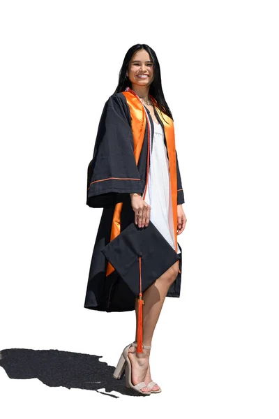 Young Attractive Asian American Girl Cap Gown Preparing College Graduation Stock Picture