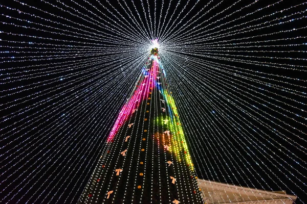 Árbol Navidad Con Iluminación Festiva Por Noche — Foto de Stock