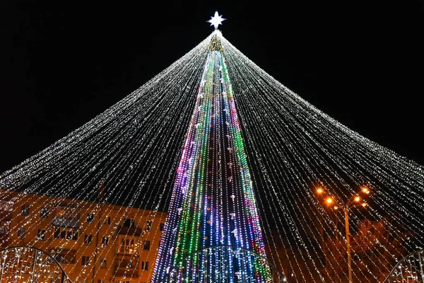 Arbre Noël Avec Éclairage Festif Nuit — Photo