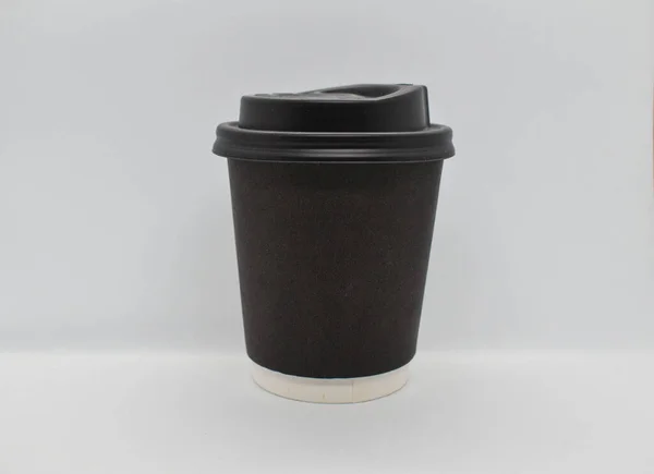 Black Cardboard Cup Coffee Tea White Background — Stock Photo, Image