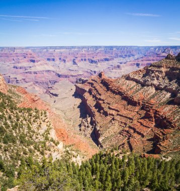 Büyüleyici çöl manzarası görkemli dağlar, kaya oluşumları ve ıssız bir ağaç. Büyük Kanyon Güney Rim Arizona 'dan görüntü