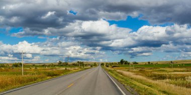 Bulutla kaplı gökyüzü geniş köy yolunu örterek karanın üzerinde uzak bir ufka götürüyor..