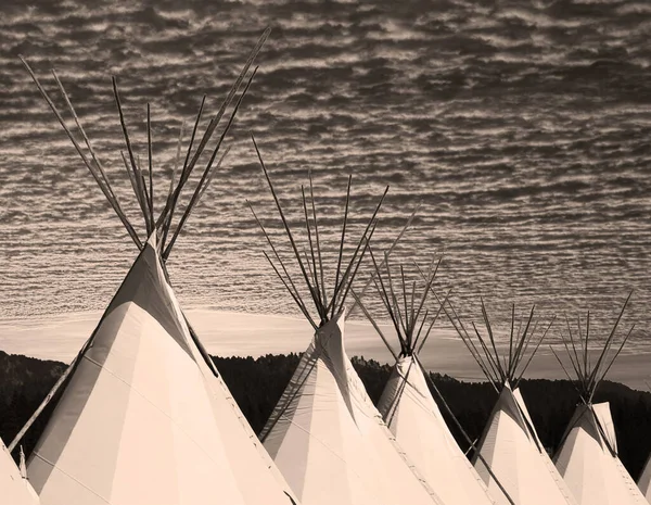 Traditional Indigenous Home Sepia Tones Teepee Symbolizes Native Culture People — Stock Photo, Image