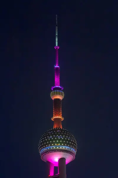 Skyline Vibrante Shanghai Avec Tour Perles Orientales Éclairée Nuit — Photo