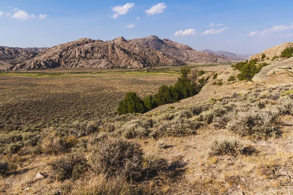 Huzurlu Oregon manzarası dağları, bitkileri, izleri ve bölünmüş kaya oluşumuyla.