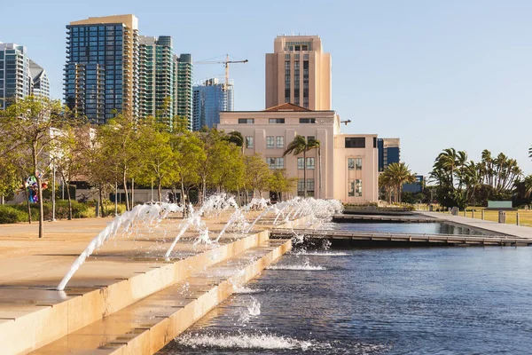 San Diego Waterfront Park Architecture Fountain Cityscape Trees Serene Natural Stock Picture