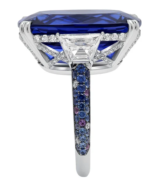 Safir değerli taşlı beyaz altın yüzük