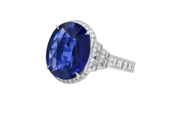 Safir değerli taşlı beyaz altın yüzük