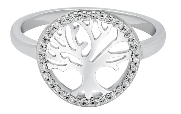 Değerli taşları olan beyaz altın bir yüzük