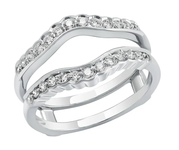 Değerli taşları olan beyaz altın bir yüzük