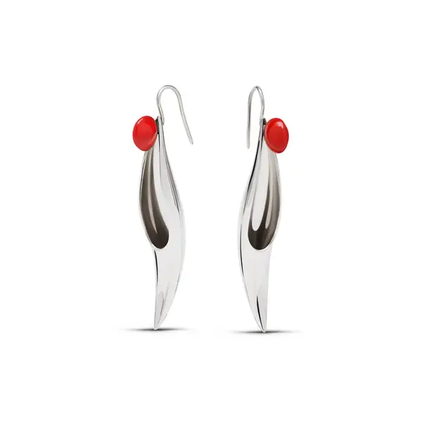White Gold Earrings Coral Inserts — Stock Photo, Image