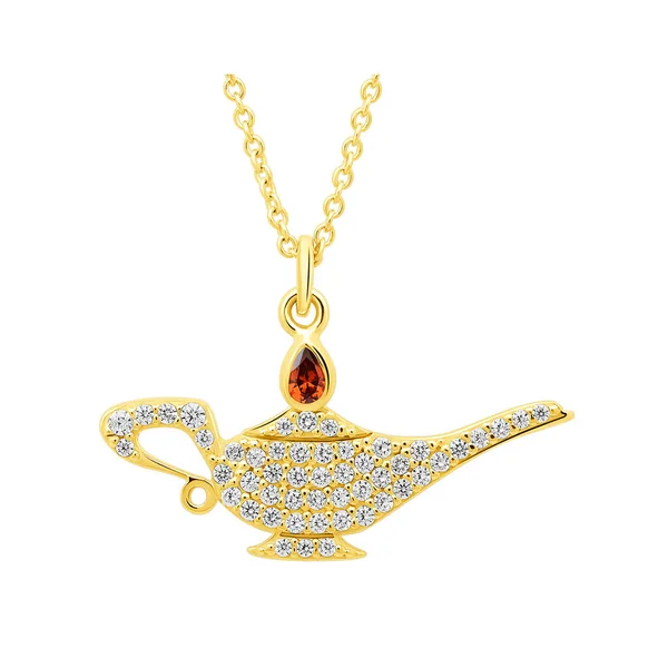 Taşlarla süslenmiş altın bir kolye.