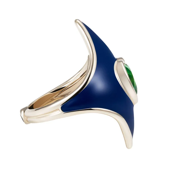 Mercan işlemeli ve yeşil değerli taşlı güzel bir yüzük.