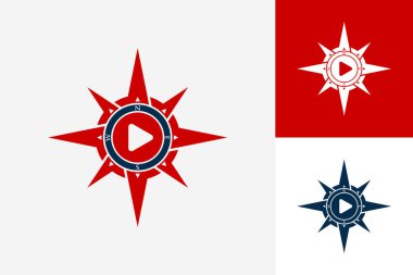 Compass Video Play Logo Template Design Vector, Emblem, Design Concept, Creative Symbol, Icon
