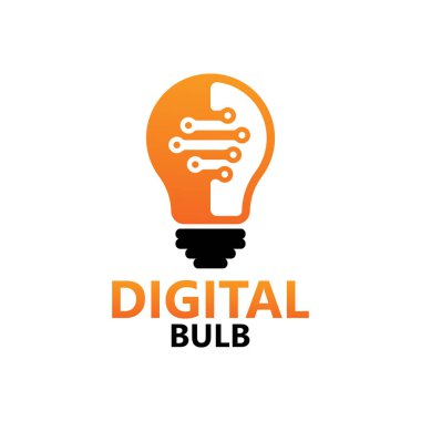 Digital bulb idea logo template design