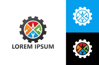Gear repair tool logo template design vector