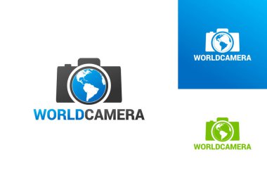 dünya kamera logosu vektör illüstrasyon tasarımı