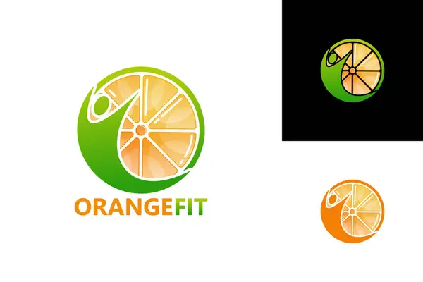 Orange Fruit Fit Logo Template Design Vector Emblem Design Concept — Archivo Imágenes Vectoriales