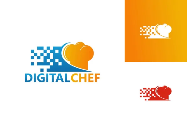 Pixel Digital Chef Logo Template Design Vector Emblem Design Concept — Stok Vektör