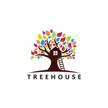 Ağaç evi logo şablonu tasarımı