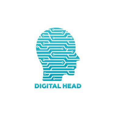 Digital Head Logo Template Design Vector, Emblem, Design Concept, Creative Symbol, Icon