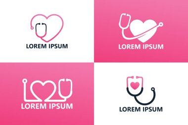 Set of stethoscope love logo template design vector