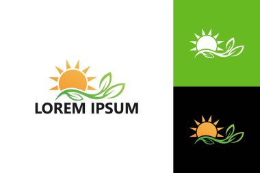 Sun and plant logo template design vector
